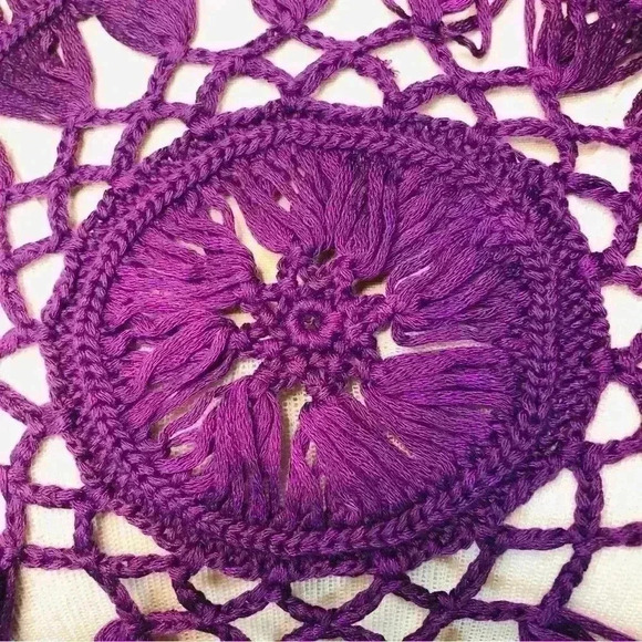 NWT Eggplant Purple Crochet Fringe Boho Swim Beach Resort Cover Up size small - Picture 3 of 12